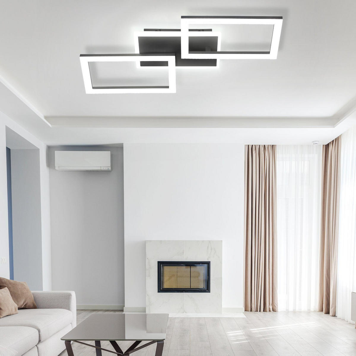 LED-DECKENLEUCHTE Barbara 55/35/4 cm - Schwarz, Metall (55/35/4cm) - Nettlife