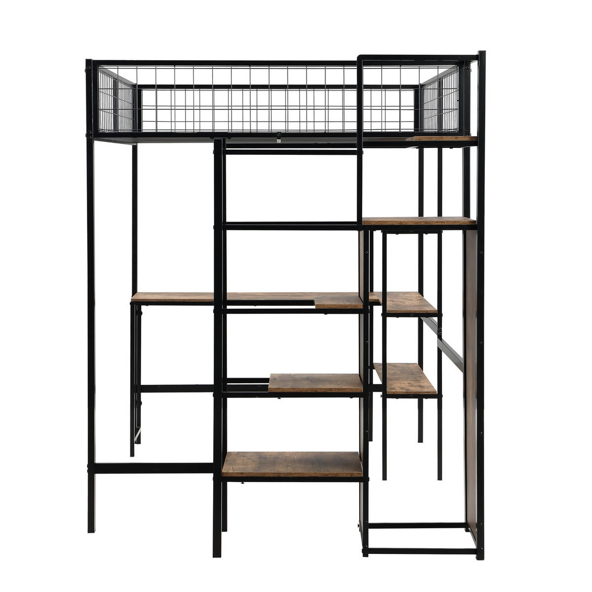 HOCHBETT 140/200 cm in Schwarz/Braun mit Schreibtisch, Regalen und Kleiderschrank - Schwarz, Metall (140/200cm) - Flora Grace