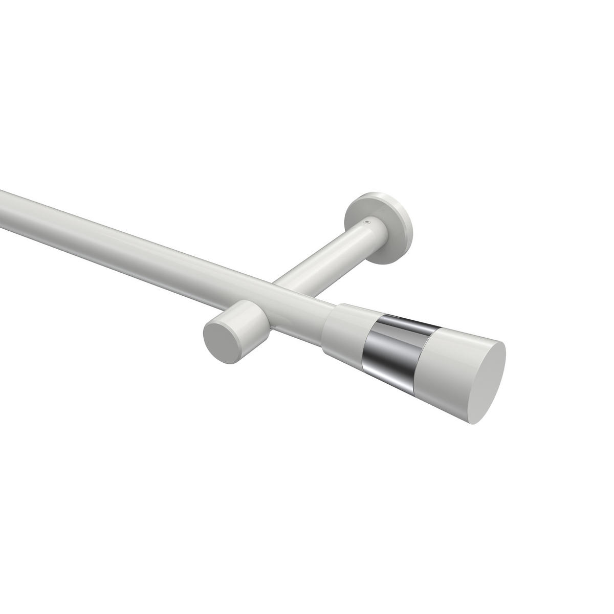 GARDINENSTANGEN-SET Prestige Tanara 240 cm (geteilt in 2 x 120 cm), 1-läufig (ohne Ringe), 20 mm Ø Weiß - Chromfarben/Schwarz, Metall (240cm) - INTERDECO