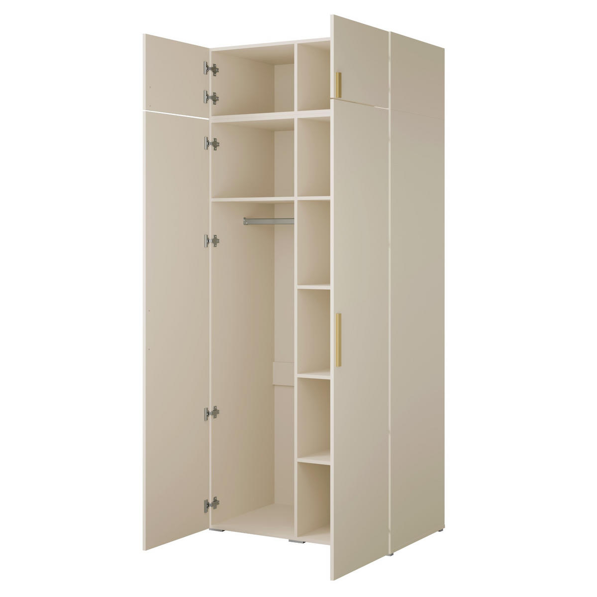 DREHTÜRENSCHRANK mit Aufsatz Napoli 2D 100 Kaschmir (schwarzer oder goldener Griff) - Kaschmir/Silberfarben, Holzwerkstoff/Kunststoff (100/35/60cm) - mzm24