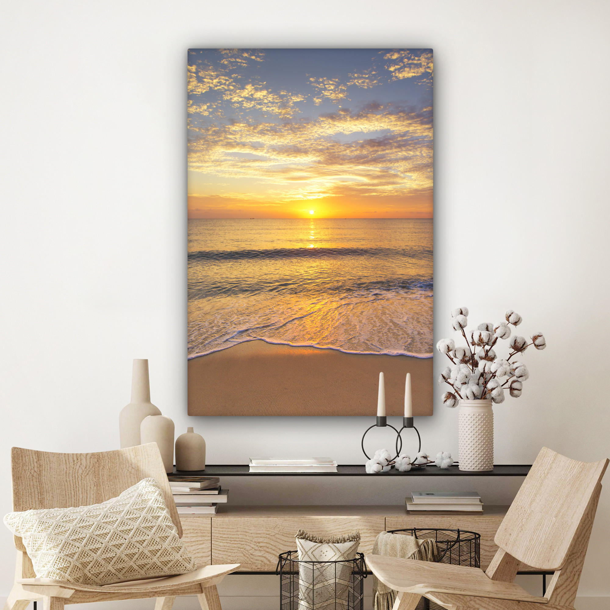 LEINWANDBILD Strand - Sonnenuntergang - Meer 80x120 cm - Gelb, Textil (80/120cm) - MuchoWow