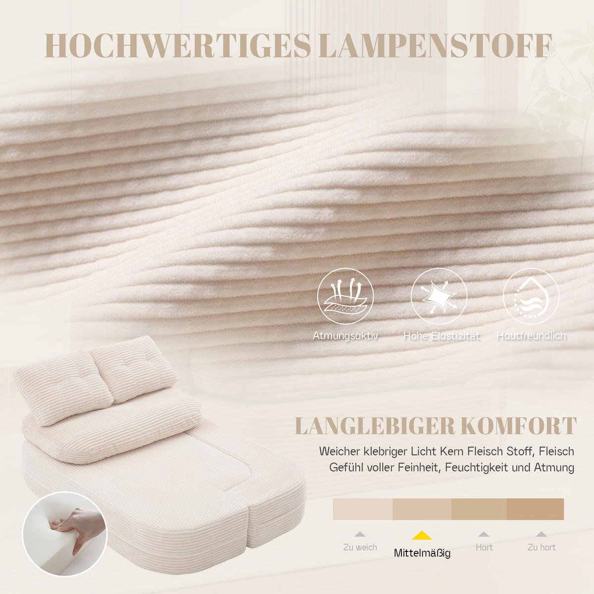 SCHLAFSOFA 2-in-1 Cordstoff Liegefunktion - Beige, Textil (165/61/97cm) - Urban Meuble