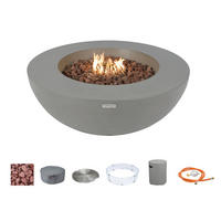 FEUERTISCH LUNAR BOWL Gasfeuerstelle aus GF-Beton - 4-tlg. Set inkl. Glasumrandung, Brennerabdeckung und Gasflaschen-Abdeckung - Hellgrau, Naturmaterialien (107/40/107cm) - Elementi