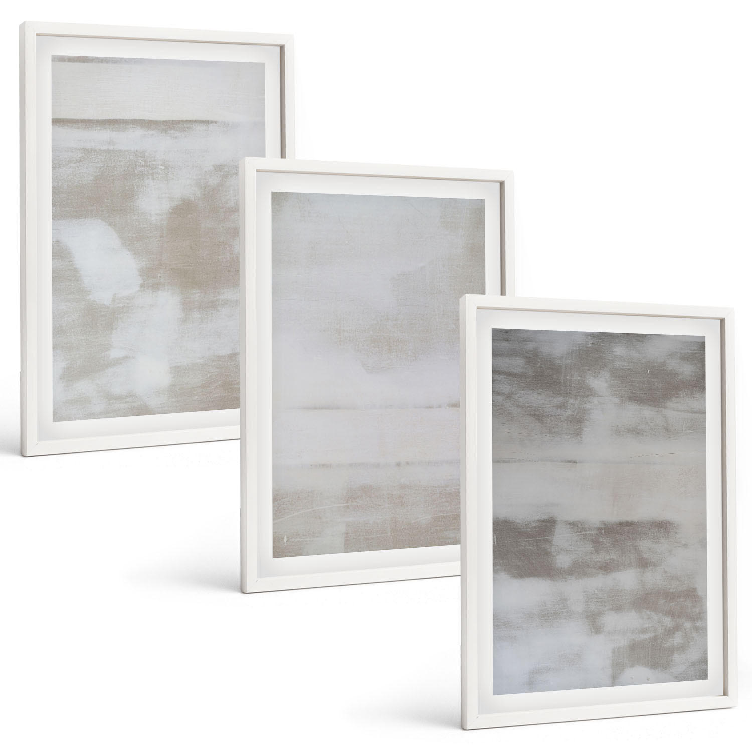 BILDER SET 3er Set - 40x60 cm Weißer Rahmen - Moderne, Used-Look-Texturen - Weiß, Kunststoff (40/60cm) - TULUP