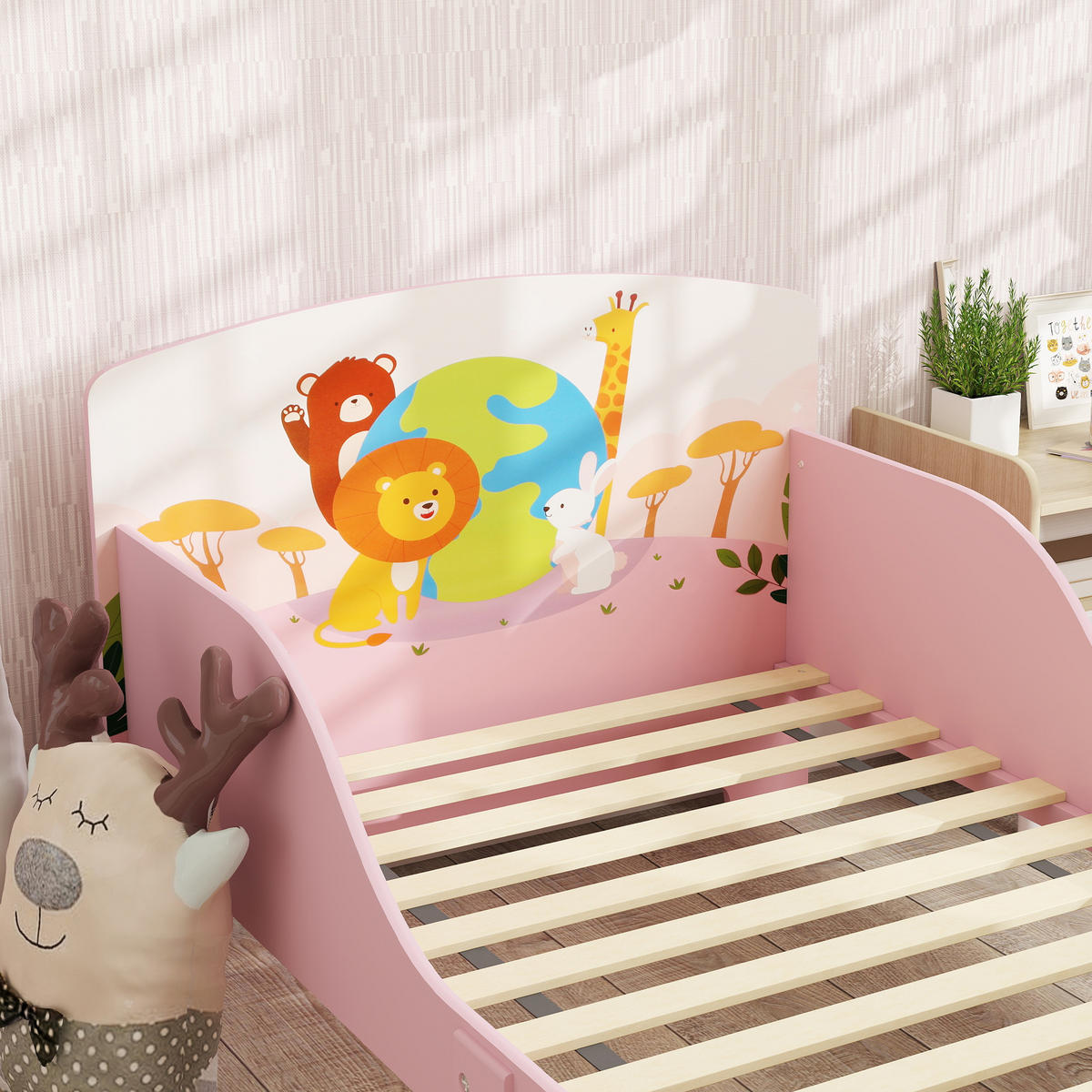 KINDERBETT 140x70 cm DE-14613mit Tiermotiv, inkl. Lattenrost Rosa - Pink, Holzwerkstoff (70/140cm) - ComfortXL