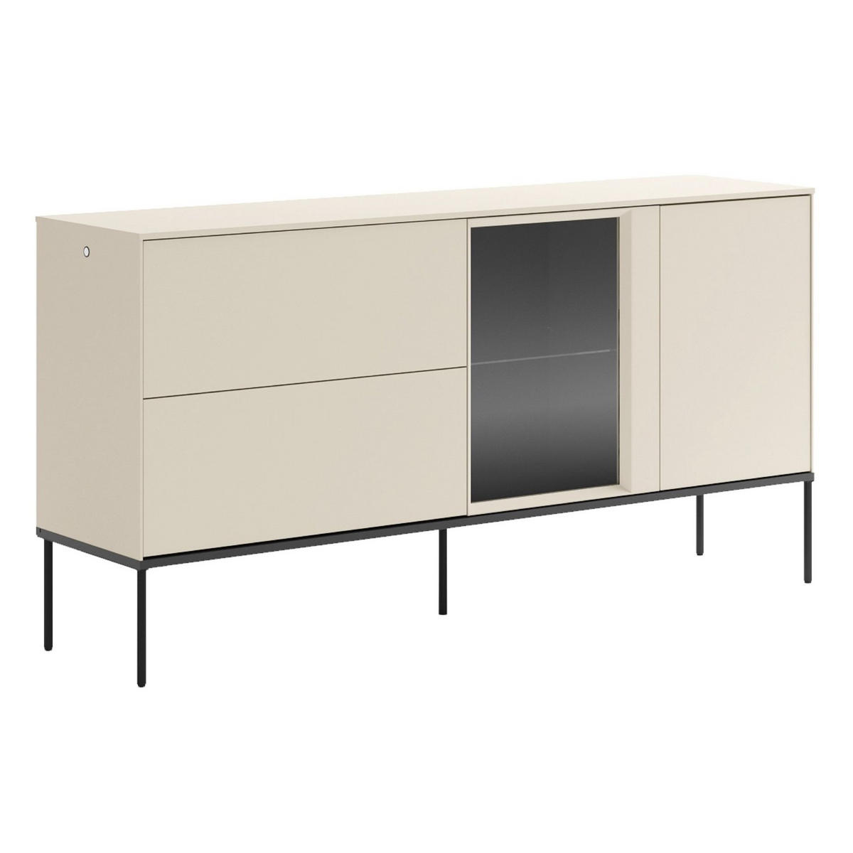 SIDEBORAD Bellezo mit beleuchteter Glasvitrine Creme 196 cm - Creme/Schwarz, Holzwerkstoff/Metall (166/85/41cm) - Selsey