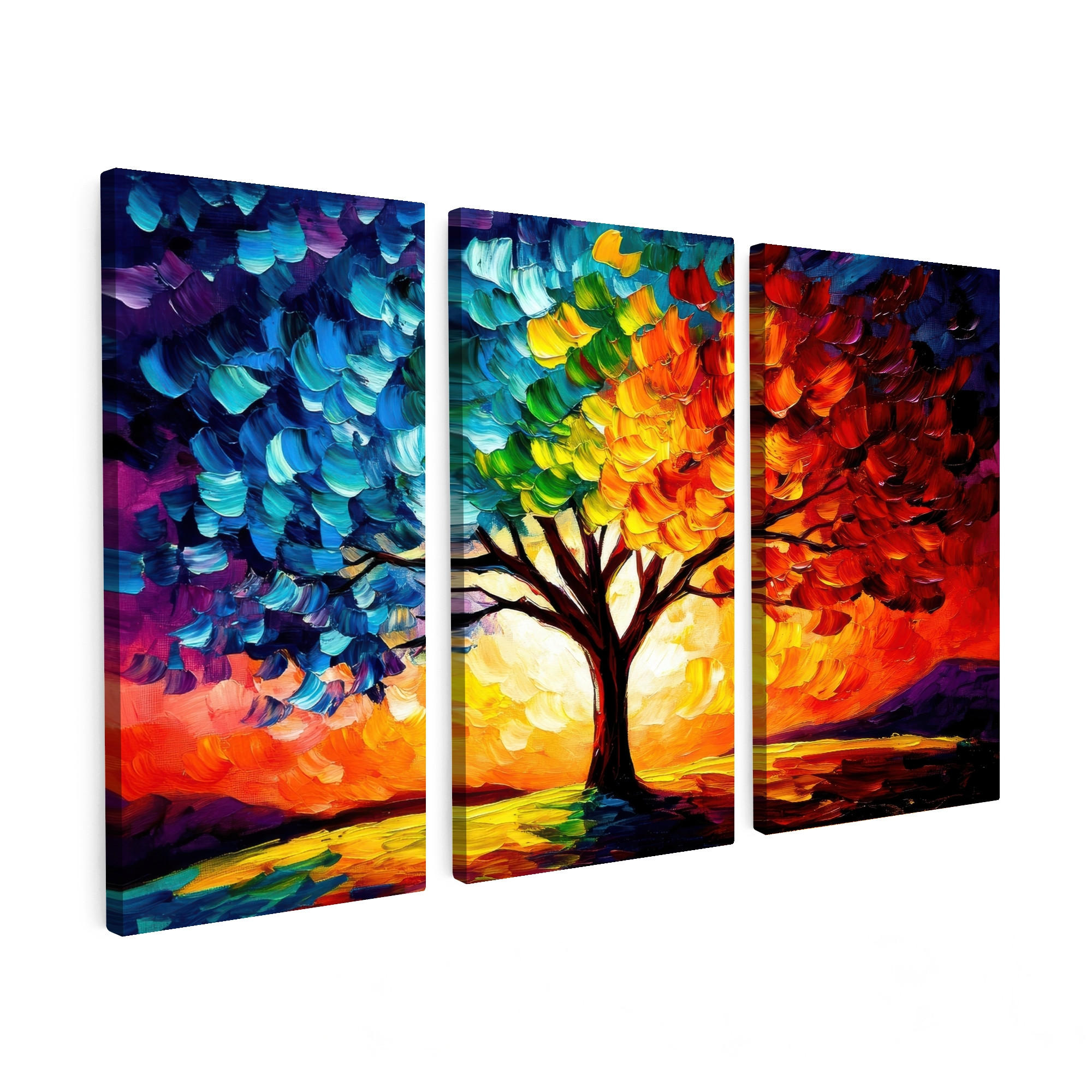 MuchoWow OBRAZ NA PLÁTNĚ 3dílná sada Strom - barevný - vzhled barvy - abstraktní 120x80 cm