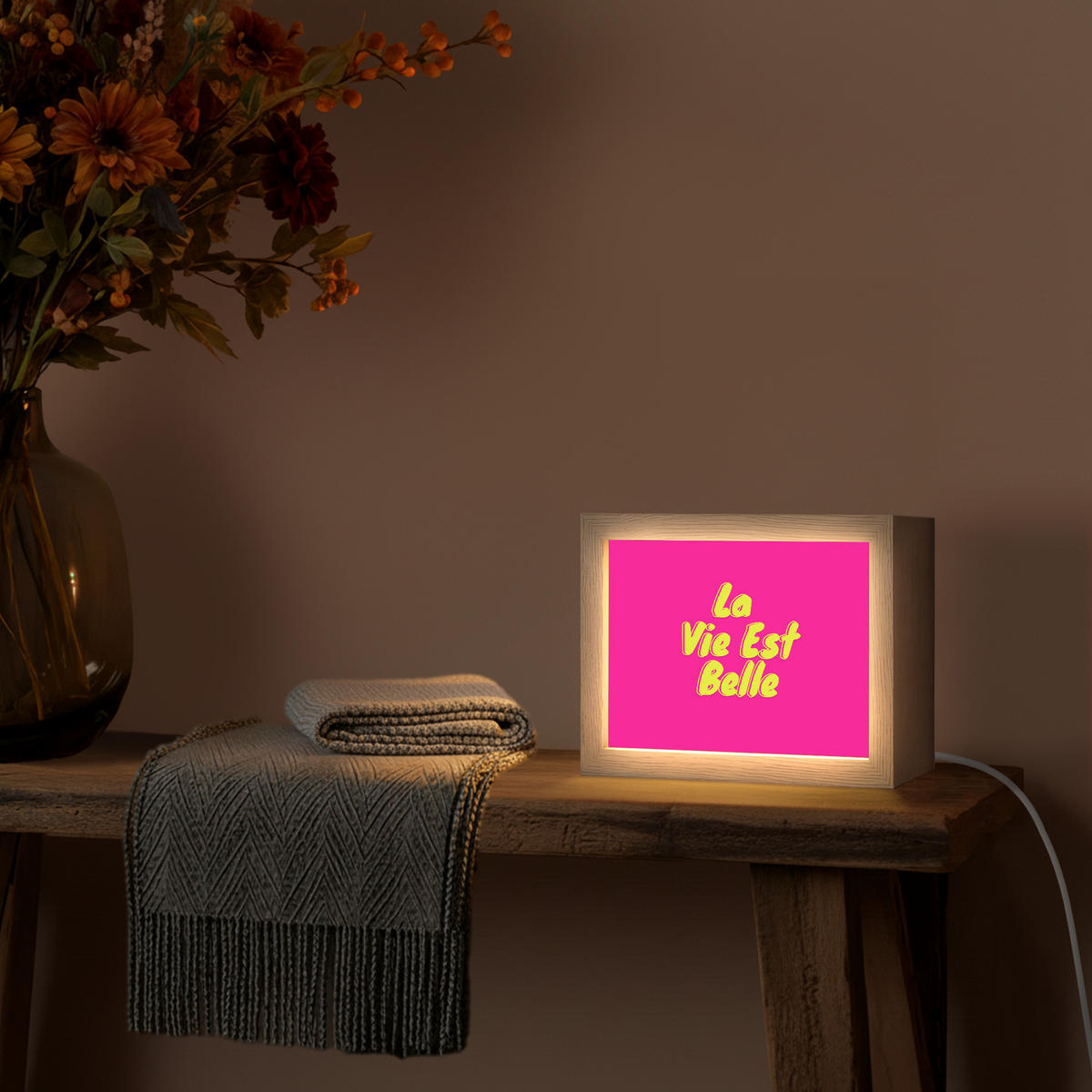 NÁSTĚNNÁ LAMPA Citace - Retro - Pink 20x15 cm - růžová, kompozitní dřevo (20/15/8cm) - OnlyWow