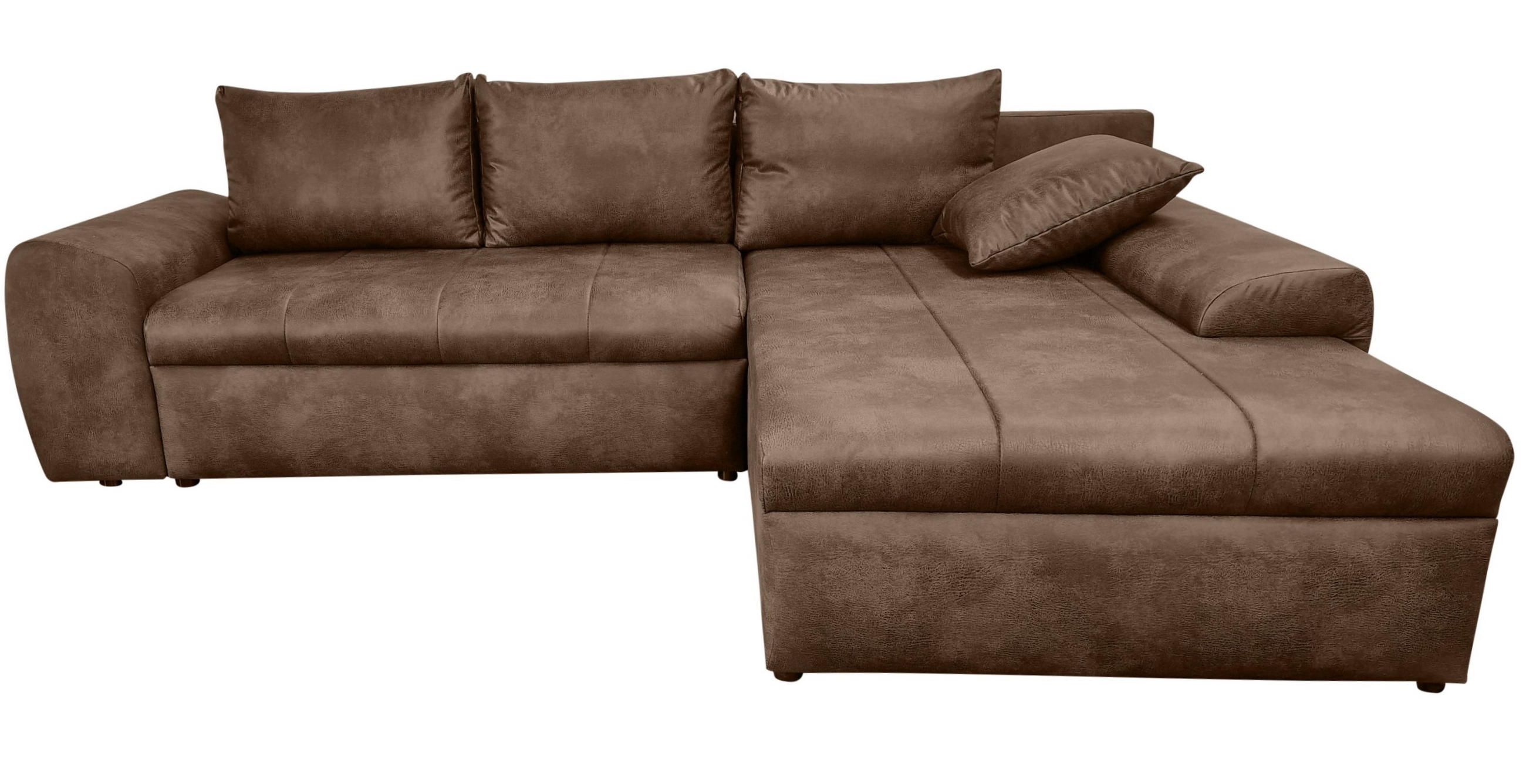 ECKSOFA mit Schlaffunktion, Bettkasten, Wellenunterfederung, Ottomane rechts B266/T186/H90 cm, Mikrofaser Leder-Optik Vintage Braun / 18011 - Schwarz/Braun, Kunststoff/Textil (266/186cm) - luma-home
