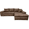 ECKSOFA mit Schlaffunktion, Bettkasten, Wellenunterfederung, Ottomane rechts B266/T186/H90 cm, Mikrofaser Leder-Optik Vintage Braun / 18011 - Schwarz/Braun, Kunststoff/Textil (266/186cm) - luma-home