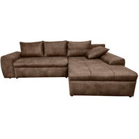 ECKSOFA mit Schlaffunktion, Bettkasten, Wellenunterfederung, Ottomane rechts B266/T186/H90 cm, Mikrofaser Leder-Optik Vintage Braun / 18011 - Schwarz/Braun, Kunststoff/Textil (266/186cm) - luma-home