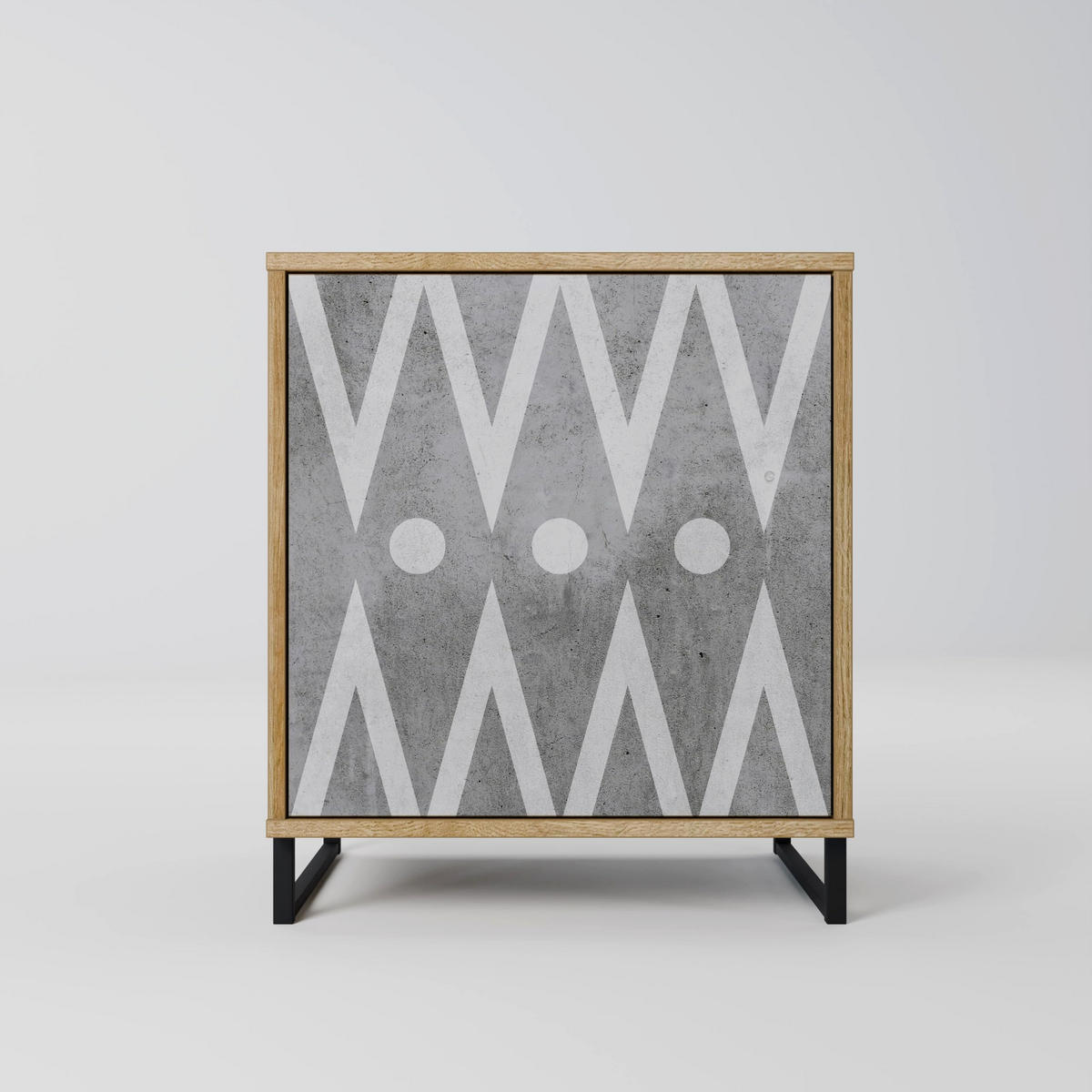 SIDEBOARD SHARP EDGES, Eichefarben, 57,5x42x72,5 cm, Schwarze Metallfüße - Eichefarben/Multicolor, Holzwerkstoff/Metall (57.5/72.5/42cm) - SpaceRebels