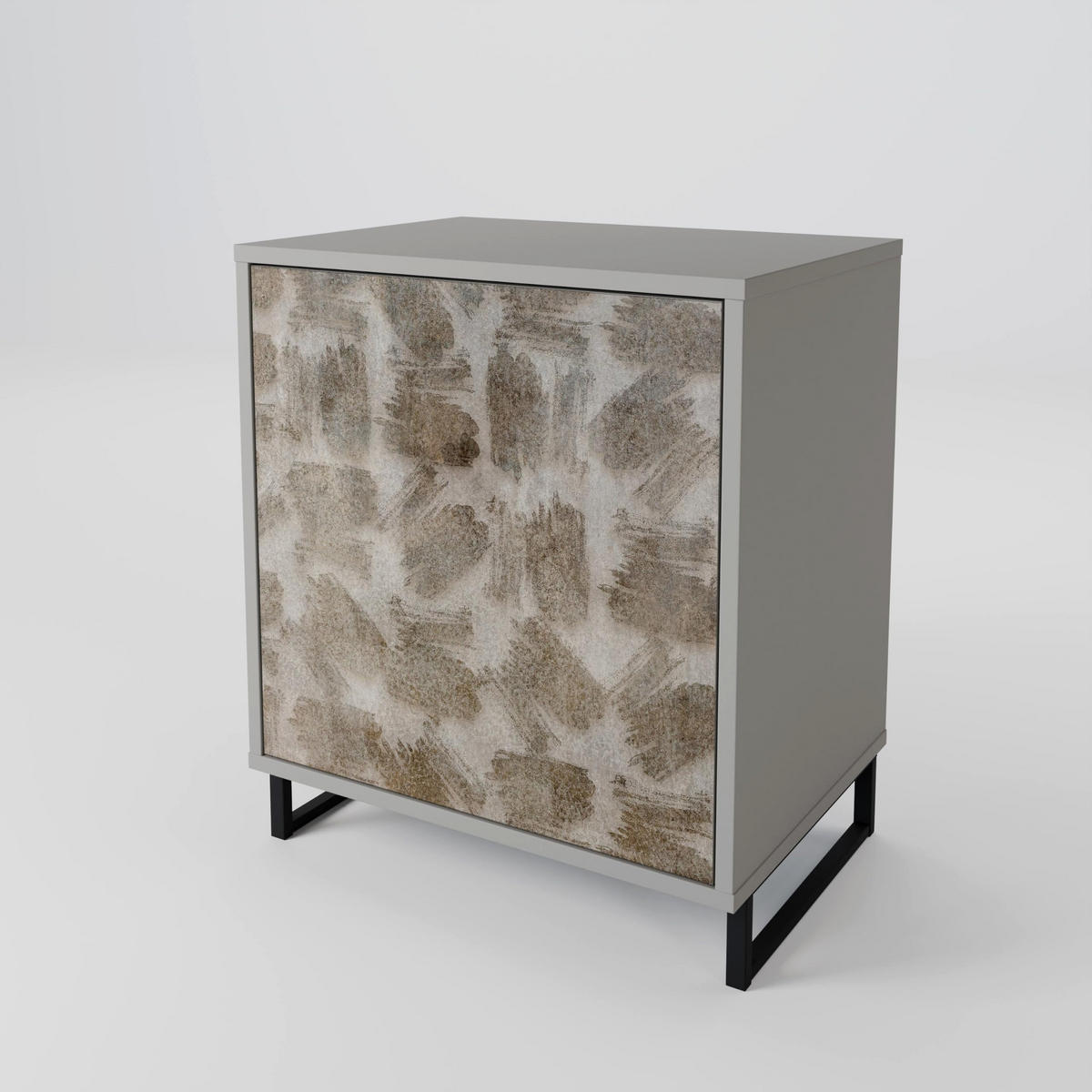 SIDEBOARD SLIGHTLY BLURRED, Grau, 57,5x42x72,5 cm, Schwarze Metallfüße - Multicolor/Schwarz, Holzwerkstoff/Metall (57.5/72.5/42cm) - SpaceRebels