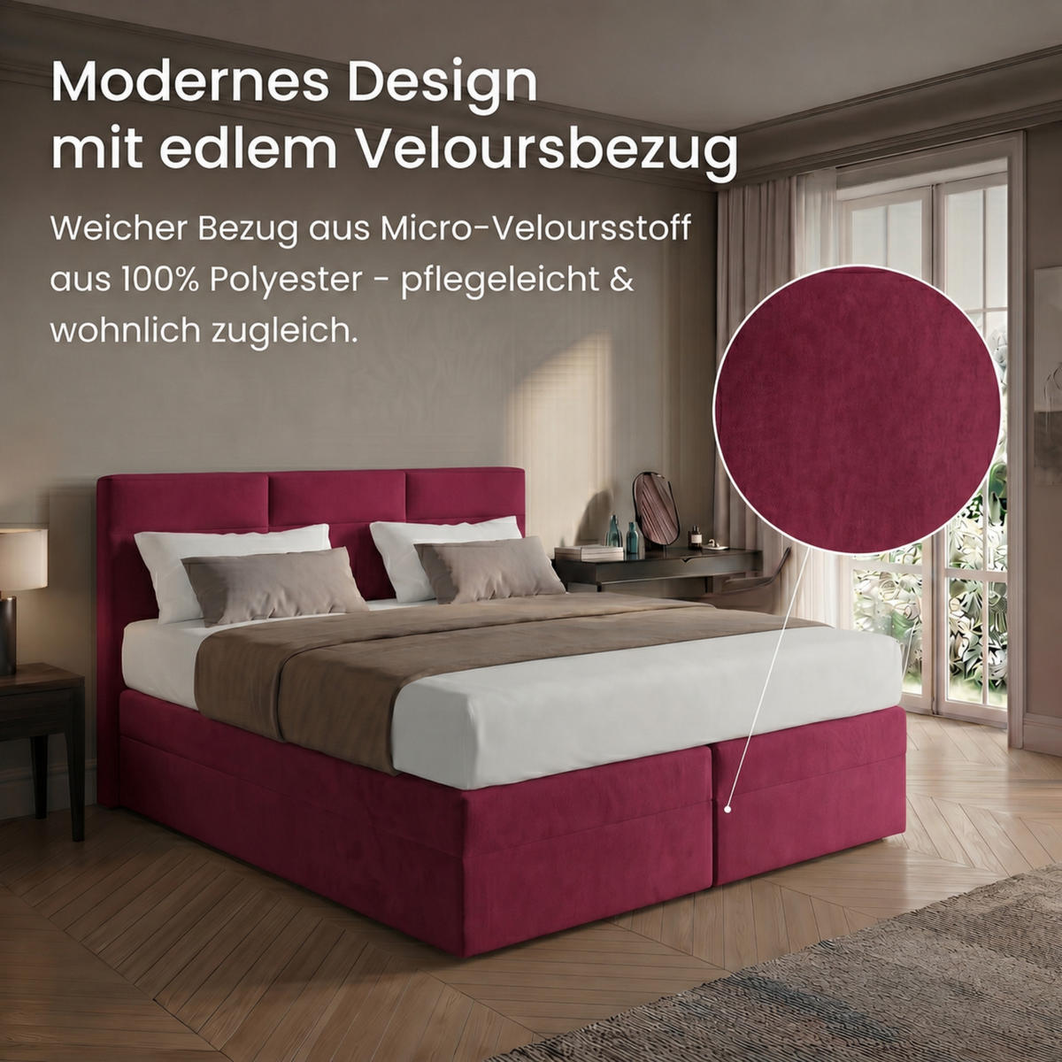 BOXBETT H3 Matratze 200x200 cm Bordeaux-rot - Rot, Textil (200/200cm) - Home Collective