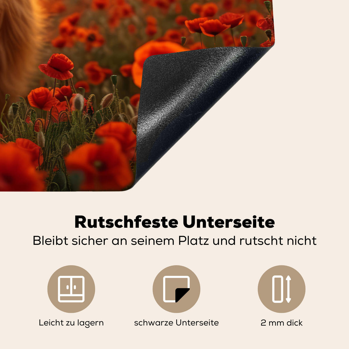 HERDABDECKPLATTE Schottische Highlander - Rosen - Blumenfeld - Sonnenuntergang Induktionsmatte 81x52 cm - Rotbraun, Kunststoff (81/52/0.2cm) - MuchoWow