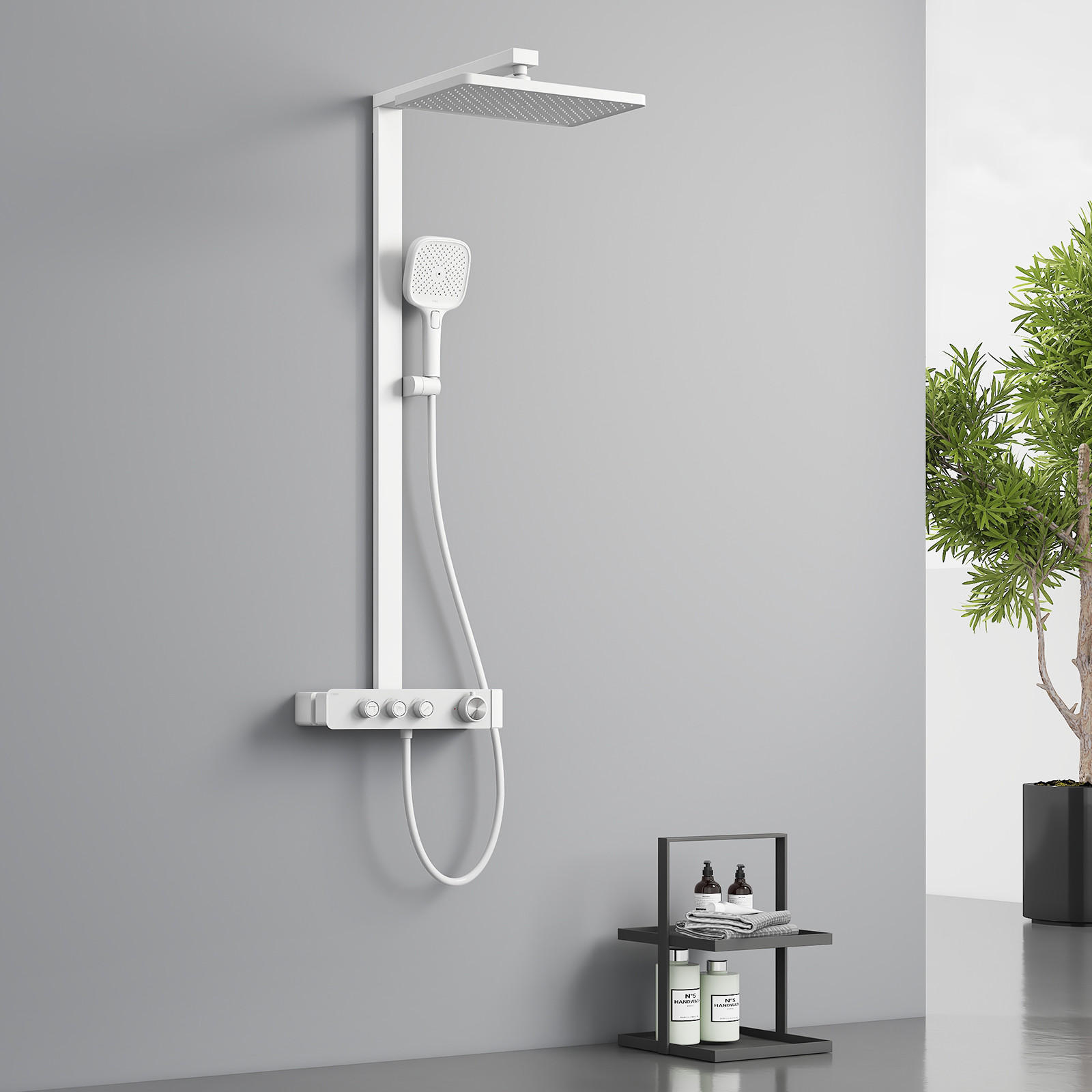 ÜBERKOPFBRAUSESET mit Handbrause Thermostat Vielseitig Weiß - Weiß, Metall (40/113/58cm) - EMKE