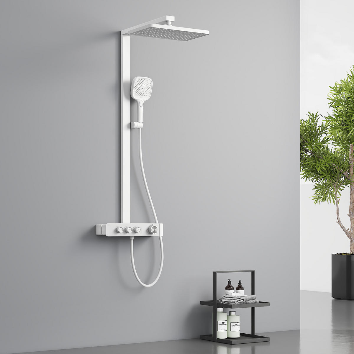 ÜBERKOPFBRAUSESET mit Handbrause Thermostat Vielseitig Weiß - Weiß, Metall (40/113/58cm) - EMKE