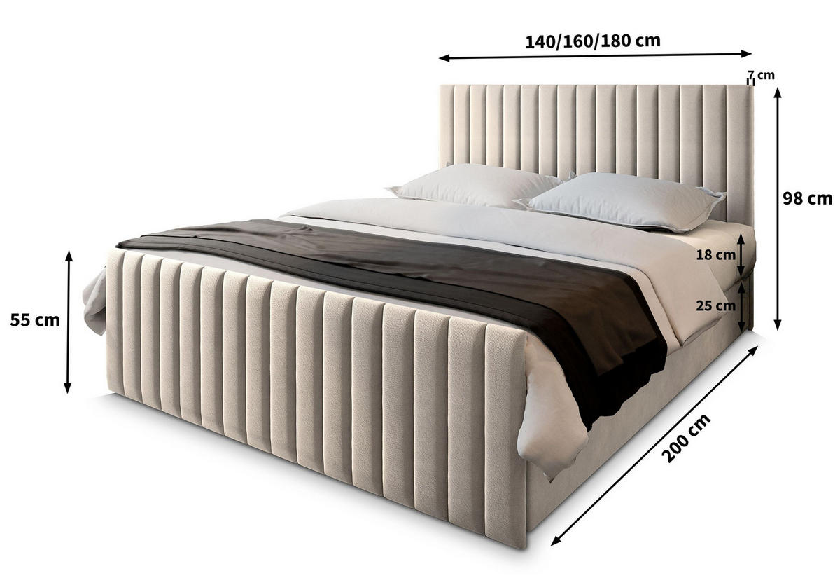 BOXBETT ARION 180x200 cm mit Matratze und Topper, H2+H3 - Hellgrau - Hellgrau, Holz (180/200cm) - MASSENO