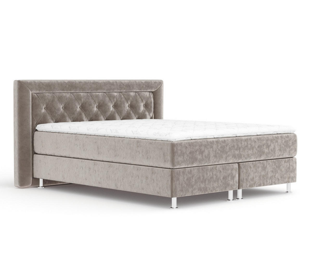BOXSPRINGBETT Lavello Taupe 200/200 cm mit Latex-Topper - Taupe/Silberfarben, Holz/Holzwerkstoff (200/200cm) - Maison de Reve