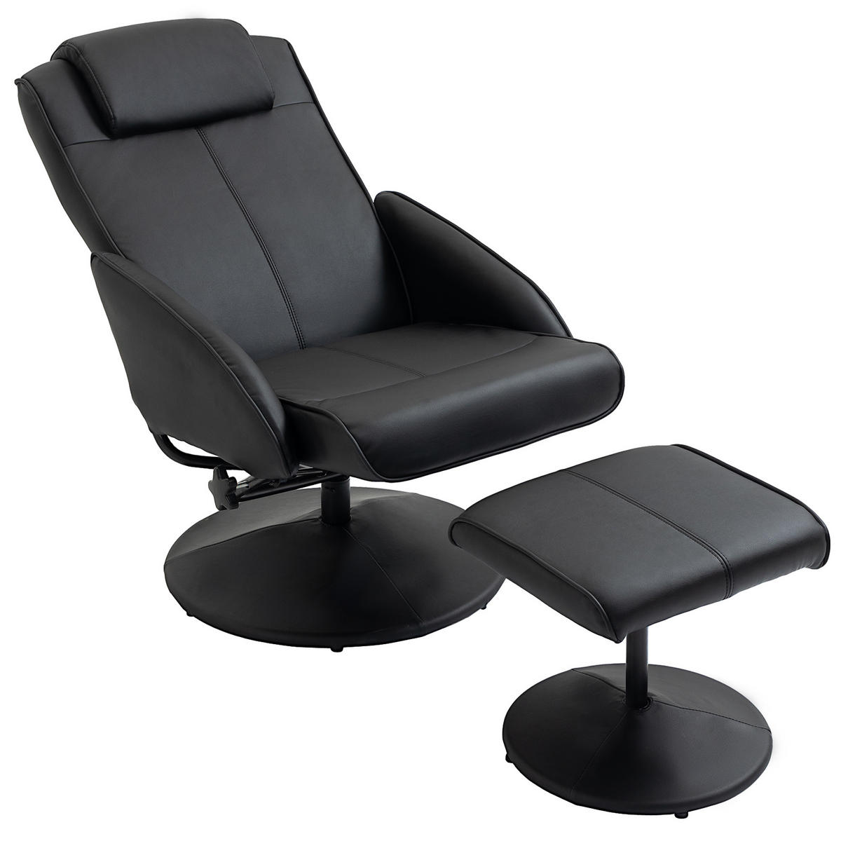 RELAXSESSEL DE-07552 neigbar mit Fußhocker und Kunstleder Schwarz - Schwarz, Metall (67/98/78cm) - ComfortXL