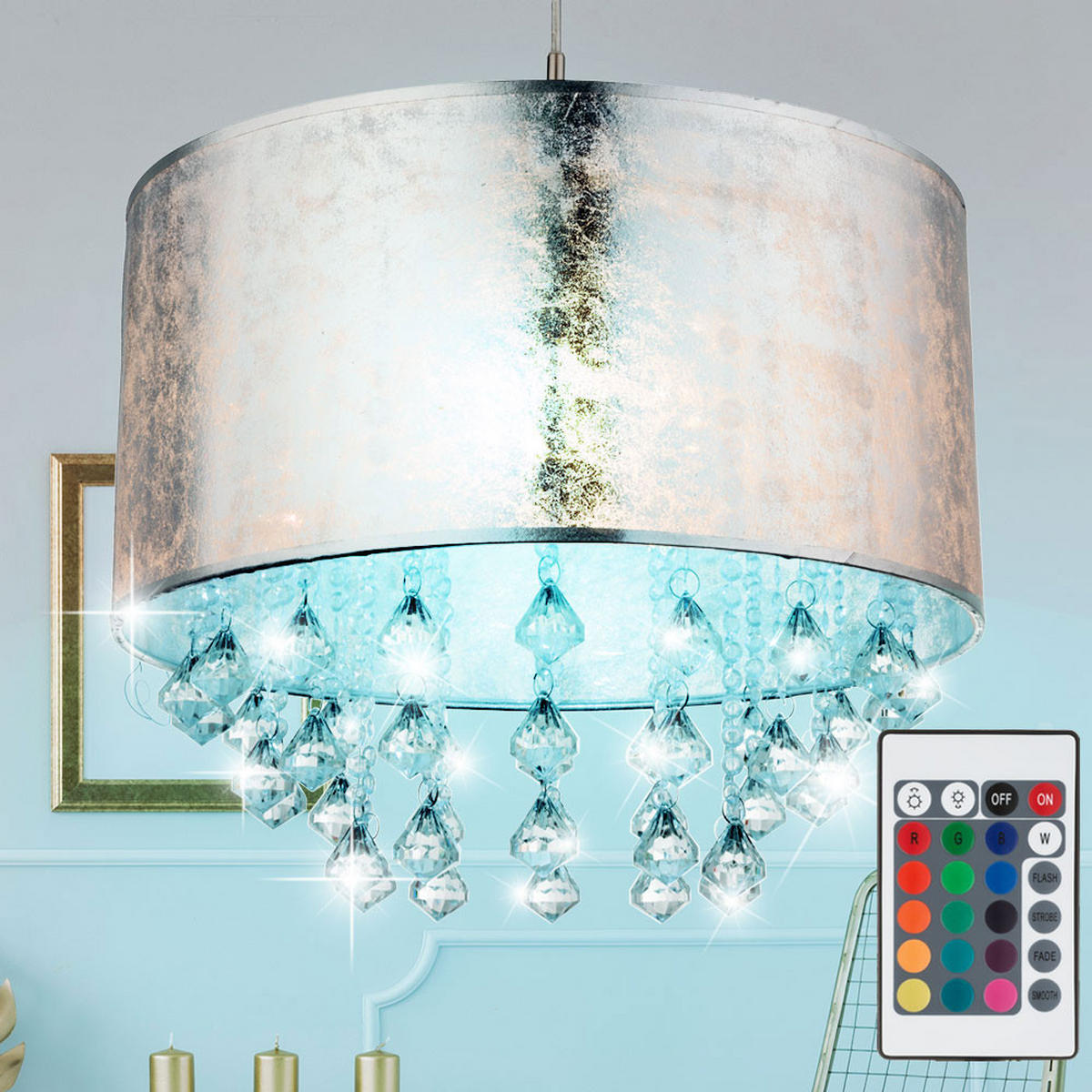 LED HÄNGELAMPE AMY Textil Silber - Silberfarben, Metall (40/40/140cm) - Globo Lighting