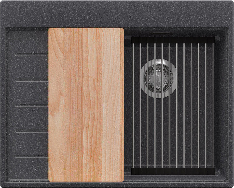 SPÜLBECKEN Sydney, 2-er set Anthrazit 62/50 cm 1 Becken + Ablauf-Set + Küchenzubehörset ab 40er Unterschrank - Chromfarben/Anthrazit, Kunststoff (62/20/50cm) - Primagran