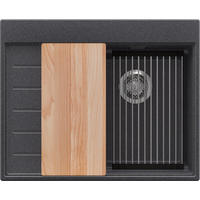 SPÜLBECKEN Sydney, 2-er set Anthrazit 62/50 cm 1 Becken + Ablauf-Set + Küchenzubehörset ab 40er Unterschrank - Chromfarben/Anthrazit, Kunststoff (62/20/50cm) - Primagran