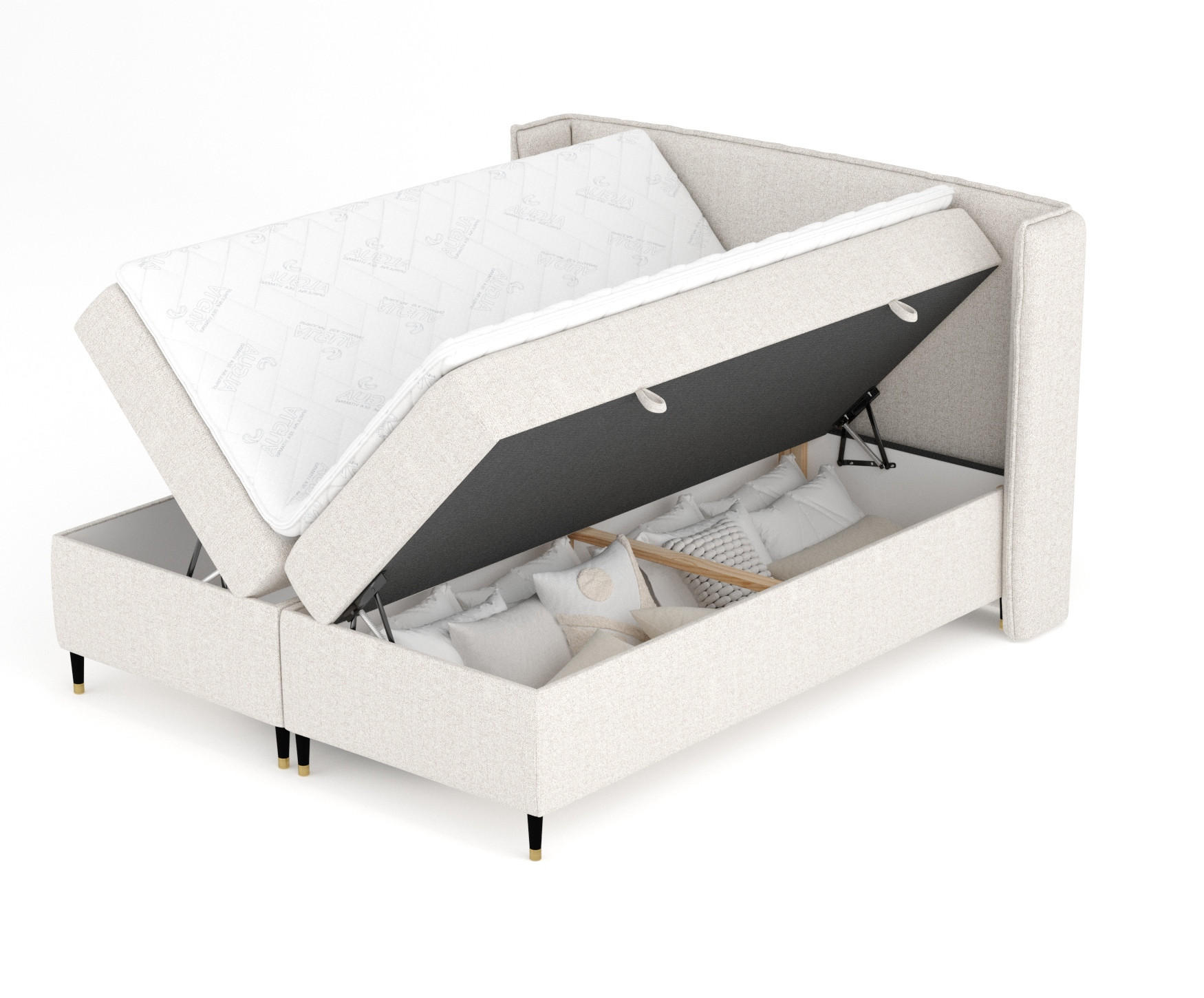 BOXSPRINGBETT Segni Hellbeige 200/200 cm mit Matratze und Topper - Beige/Schwarz, Holz/Holzwerkstoff (200/200cm) - Maison de Reve