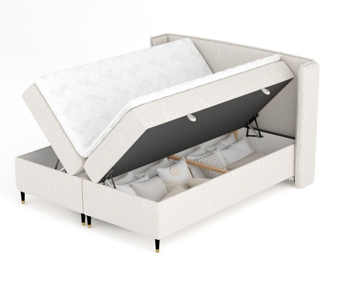 BOXSPRINGBETT Segni Hellbeige 200/200 cm mit Matratze und Topper - Beige/Schwarz, Holz/Holzwerkstoff (200/200cm) - Maison de Reve