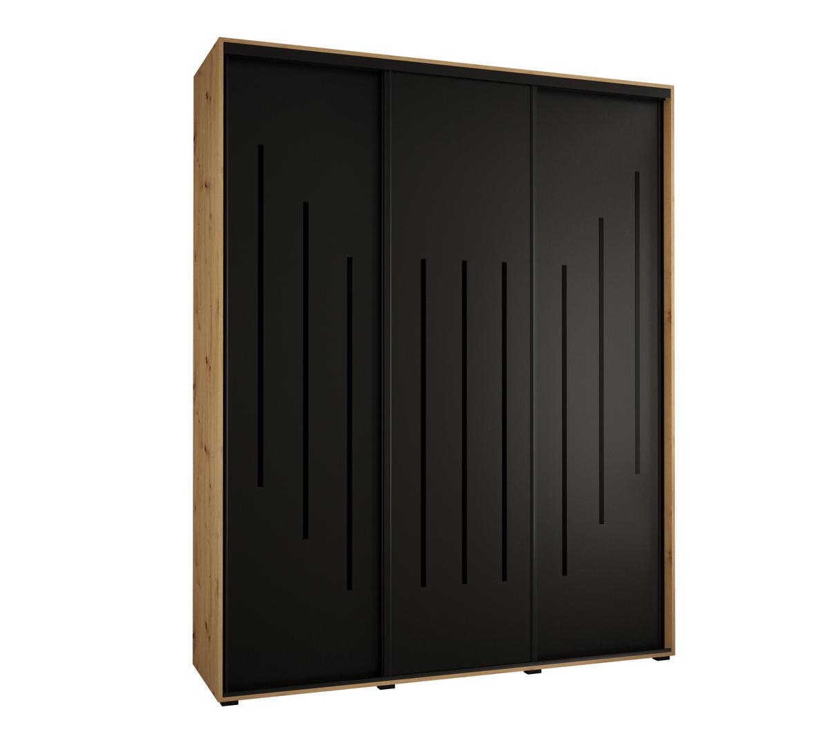 SCHWEBETÜRENSCHRANK 235,2/200/60 3-türig - Schwarz/Eiche Artisan, Holz/Metall (200/235/60cm) - Abiks Möbel