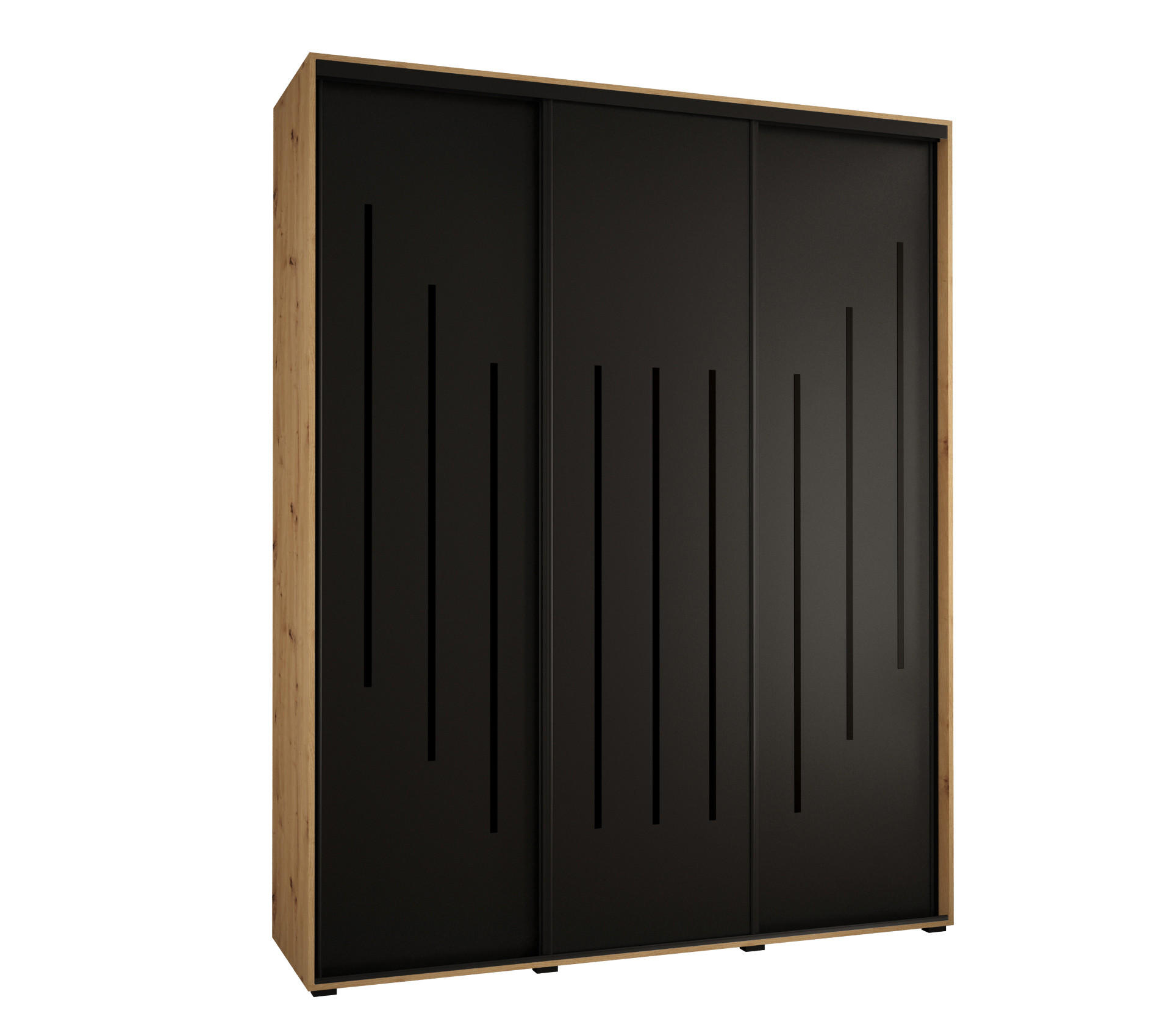 Abiks Möbel SCHWEBETÜRENSCHRANK Eiche Artisan, Schwarz, Schwarz 200cm × 45cm × 235cm