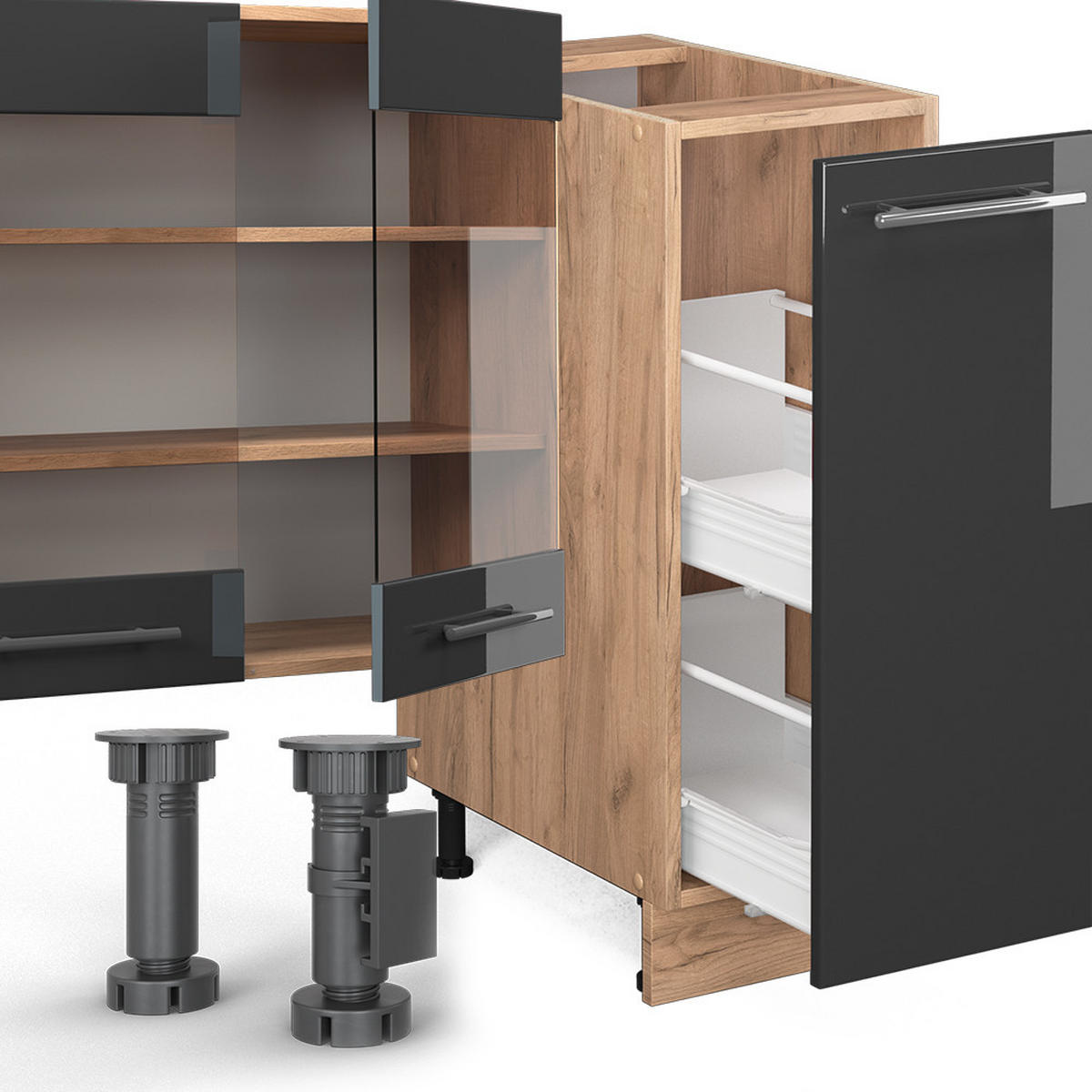 KÜCHENZEILE Fame-Line Anthrazit Hochglanz/Goldkraft Eiche 280 cm AP Anthrazit - Honigeiche/Anthrazit, Holzwerkstoff (280/81.6/60cm) - Vicco