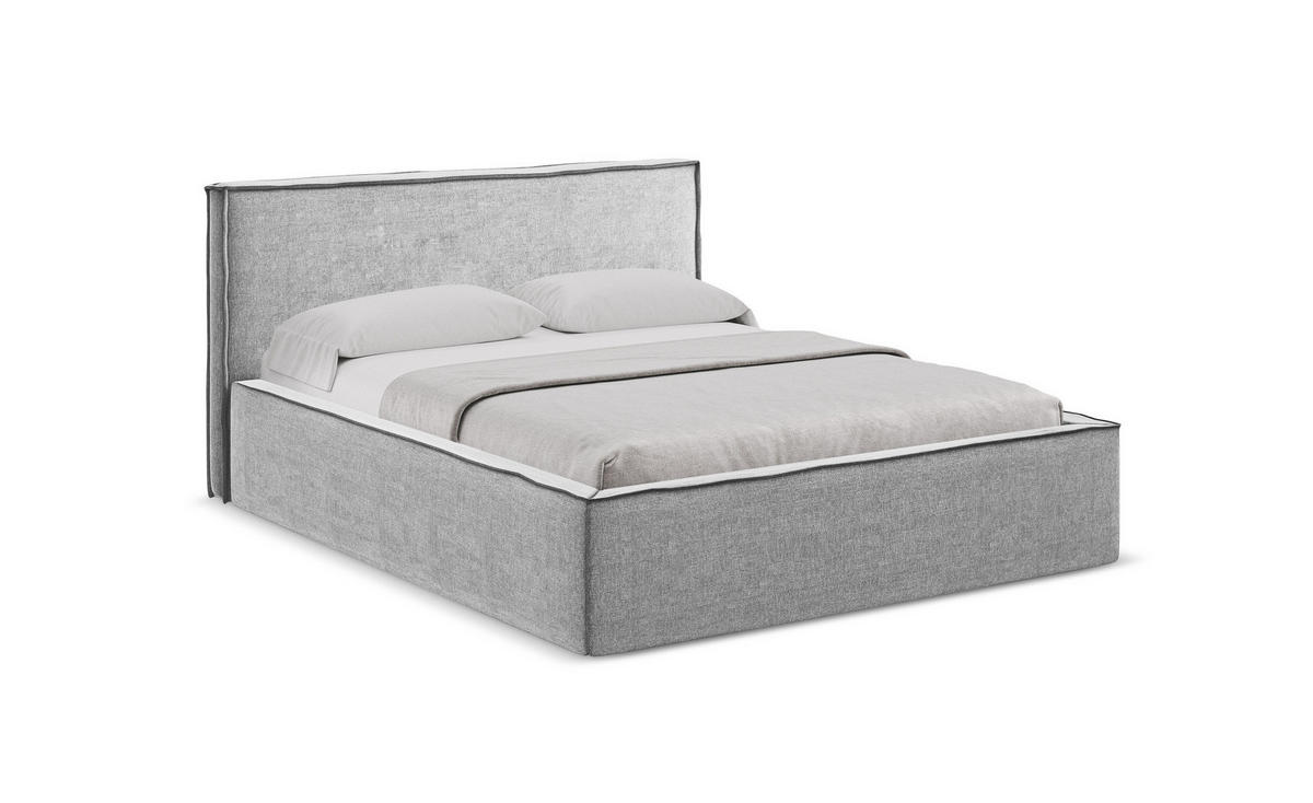 POLSTERBETT mit Bettkasten und Lattenrost 160x228 Grau - Hellgrau/Schwarz, Kunststoff/Textil (140/200cm) - Makamii