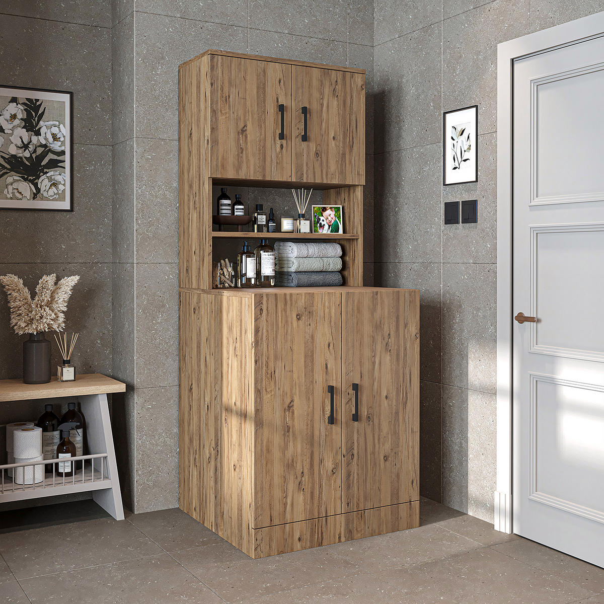 WASCHMASCHINENSCHRANK Atlantic I 70cm Breit, 180cm Hoch - Eichefarben, Holzwerkstoff (70/180/69cm)