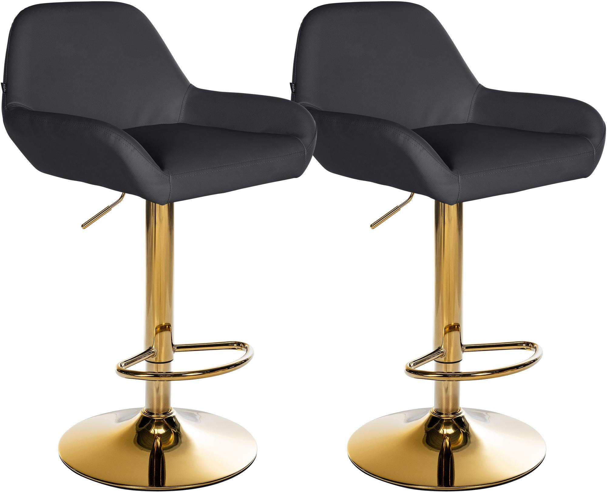 BARHOCKER 2er Set Lederlook schwarz - Goldfarben/Schwarz, Textil/Metall (51/89/52cm) - CLP