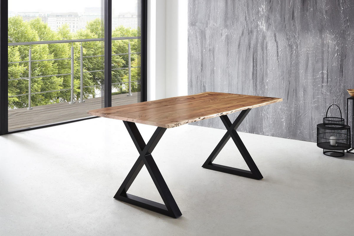 ESSTISCH LUBIN - Beige/Schwarz, Holz/Metall (100/200/77cm) - SAM