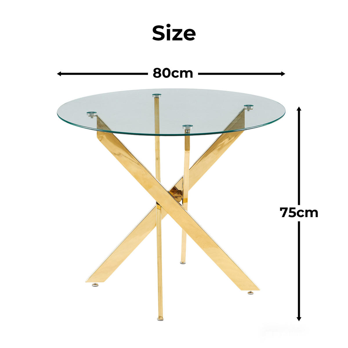 ESSTISCH aus Glas und Metall 80x80x75 cm Gold rund mit stabilem Kreuzgestell und pflegeleichter Oberfläche - Goldfarben, Metall (80/80/75cm) - Modfu