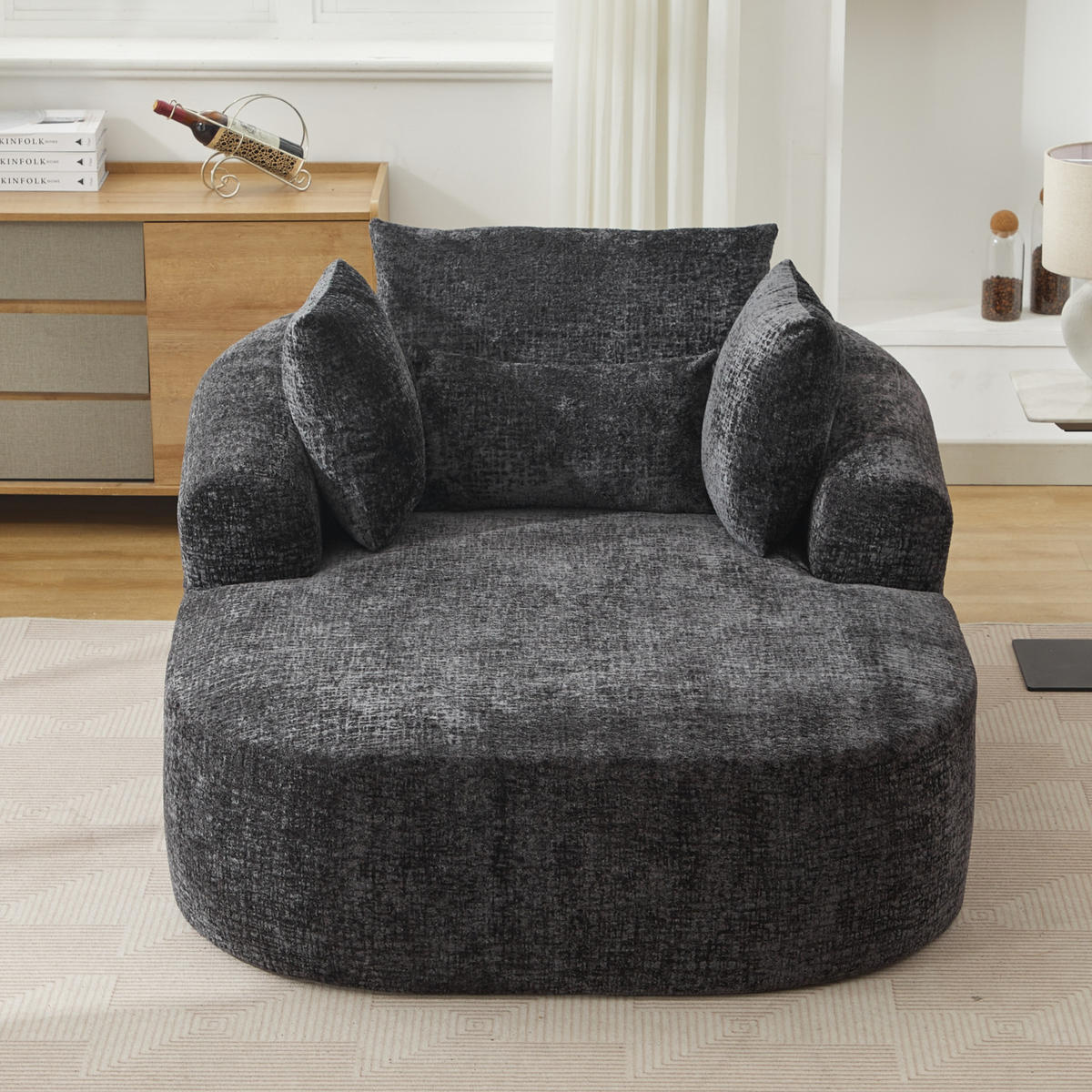SCHLAFSESSEL DE-34006 mit Armlehnen und Kissen Schwarz - Schwarz, Textil (131/81/146.5cm) - ComfortXL