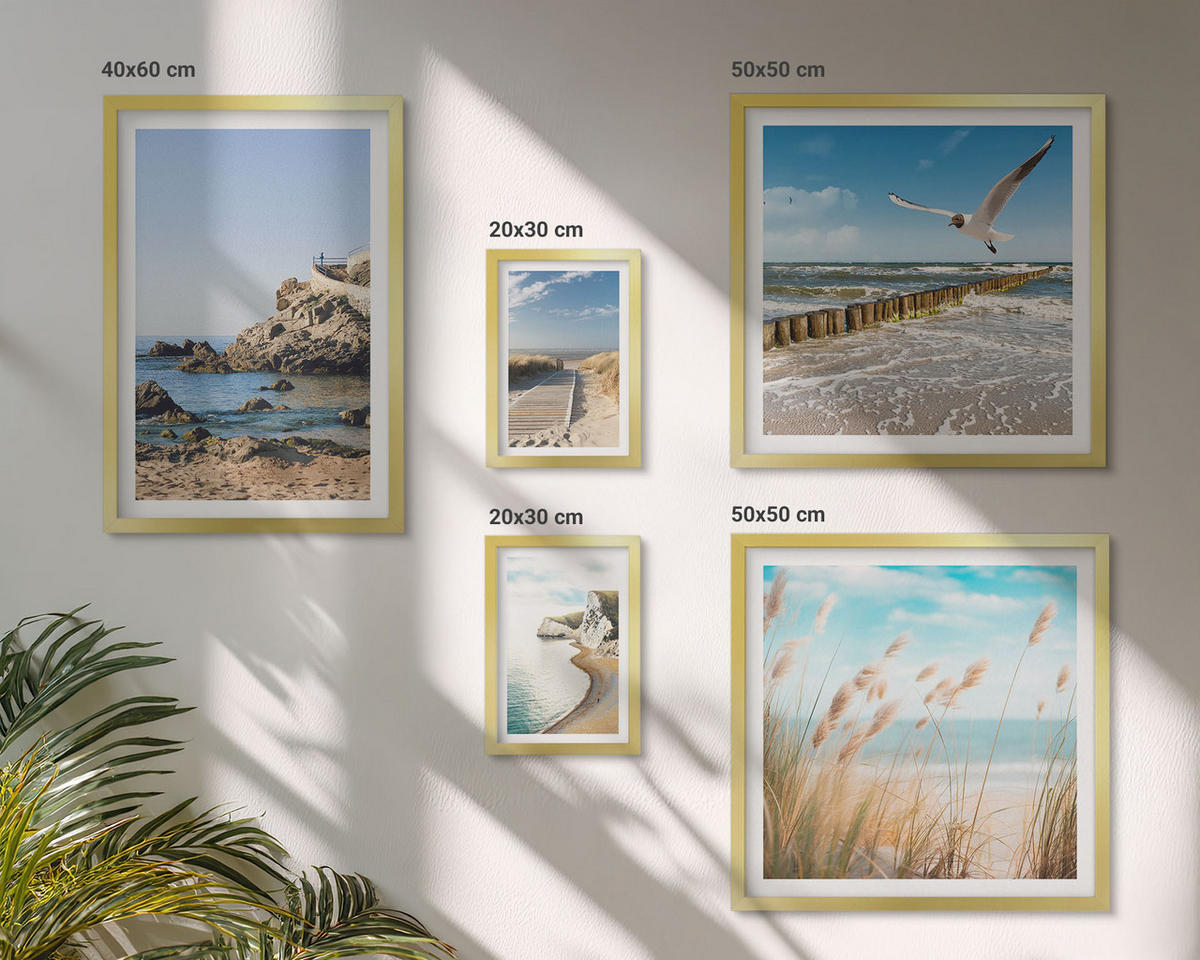 WANDBILDER 5er Set - 50x50 cm & 20x30 cm & 40x60 cm Goldrahmen - Tropische türkisfarbene Inseln - Goldfarben, Kunststoff (40/60cm) - ArtPrintCave