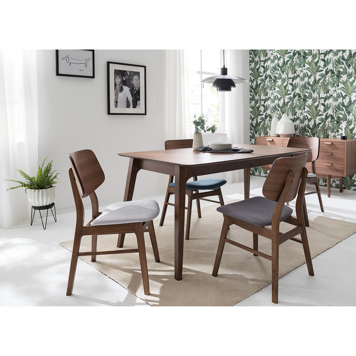 ESSZIMMERSTUHL - Webstoff / Gummibaum massiv - Hellgrau, Textil (47/81/53cm) - home24