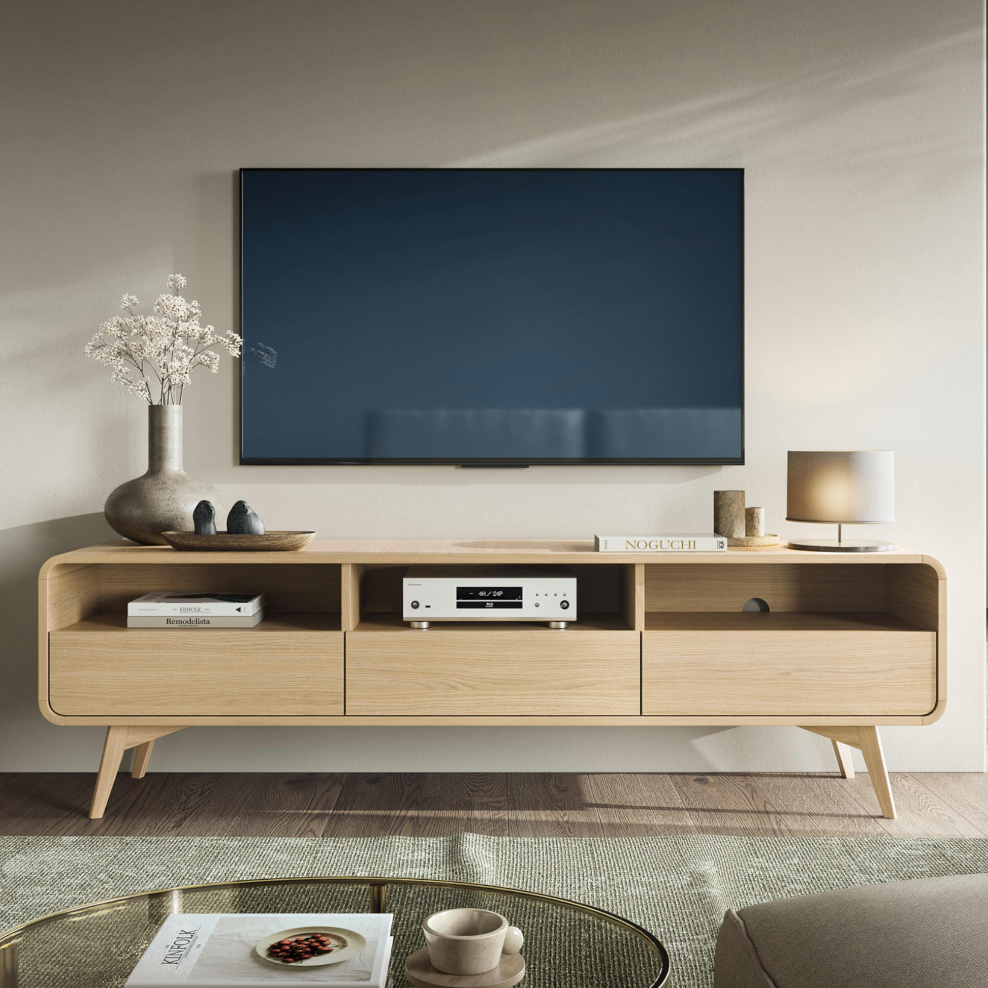 LOWBOARD TV CORNWALL RTV1 Abgerundeter Korpus Eiche Eiche - Eichefarben/Braun, Holz/Holzwerkstoff (180/53/39cm) - Komodee