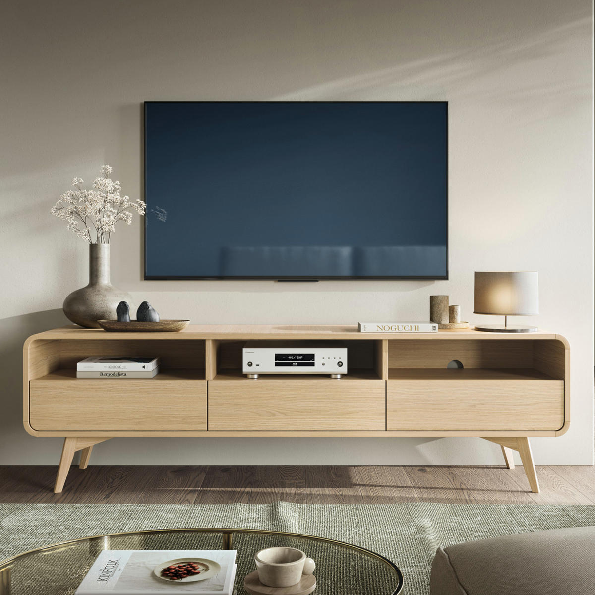 LOWBOARD TV CORNWALL RTV1 Abgerundeter Korpus Eiche Eiche - Eichefarben/Braun, Holz/Holzwerkstoff (180/53/39cm) - Komodee