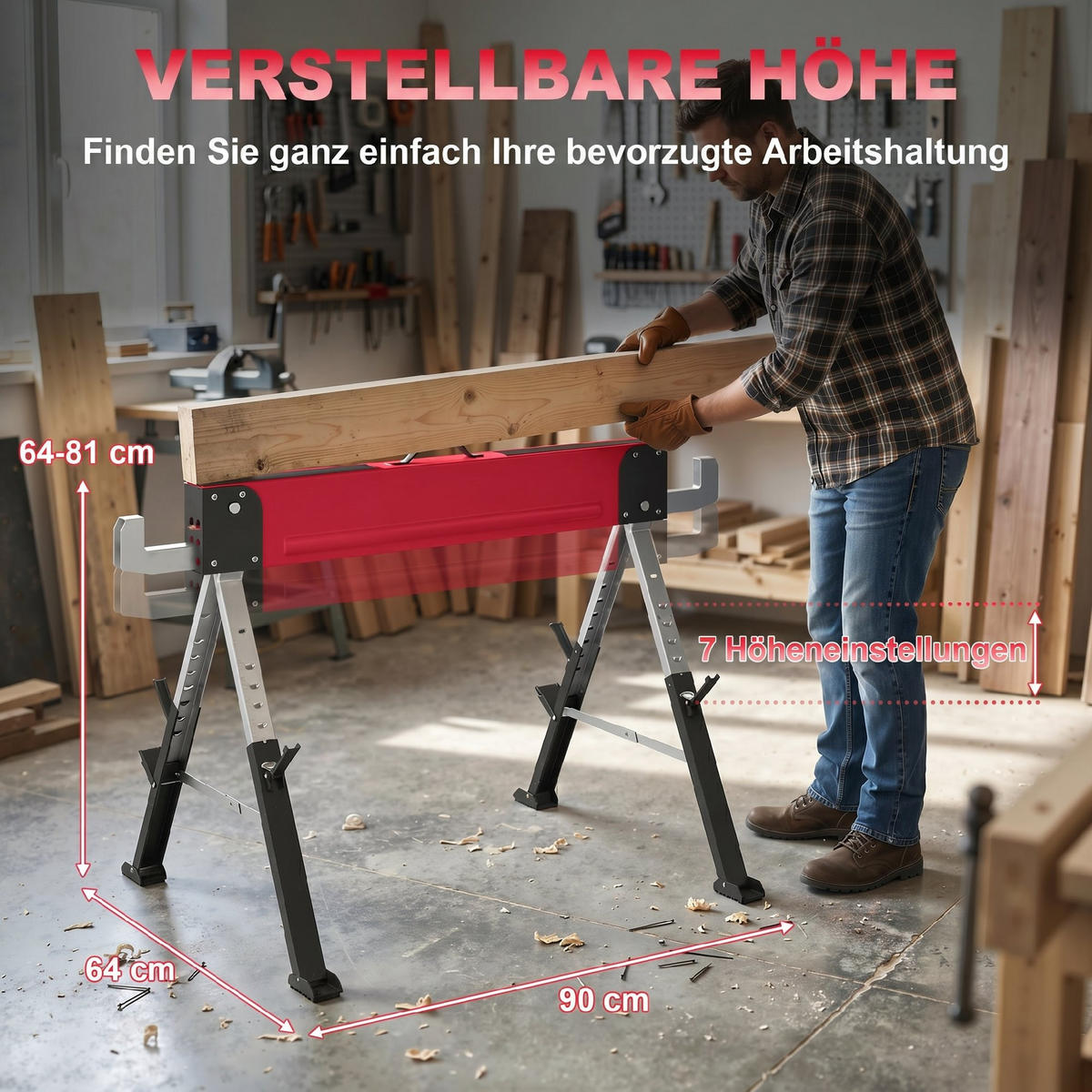 SÄGEBOCK 2er Set Metall EVA Rot - Rot, Metall (116/64/81cm) - HOMCOM