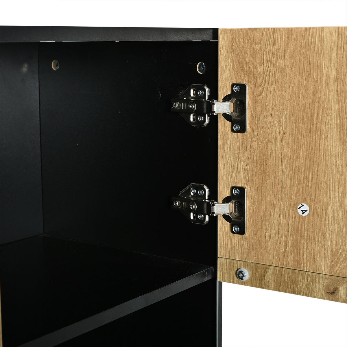 HIGHBOARD in Holzoptik Vitrine mit LED, 10 Staufächern und Glastüren, 80/35/180cm(B/H/T), fürs Wohnzimmer - Schwarz/Naturfarben, Glas/Holzwerkstoff (80/180/35cm) - STILVORA