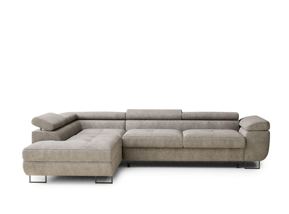 ECKSOFA Concord Braun Chenille-Stoff - Links Seite - Schwarz/Braun, Holz/Holzwerkstoff (203/277cm) - Maison de Reve