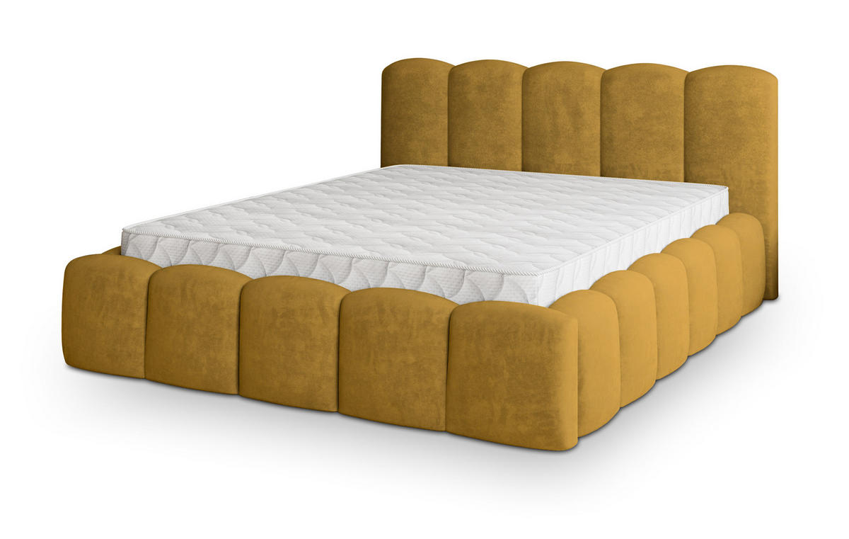 POLSTERBETT FALINA 160x200 cm mit Bettkästen - Gelb - Gelb, Holz (160/200cm) - MASSENO