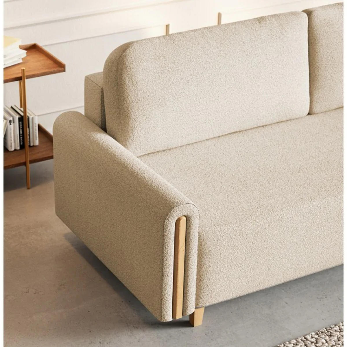 SCHLAFSOFA Modern, Sofa mit Schlaffunktion und Bettkasten, Farbe: Creme / Braun, Bouclé-Stoff - Creme/Braun, Textil (236/93/97cm) - Sepro Meble