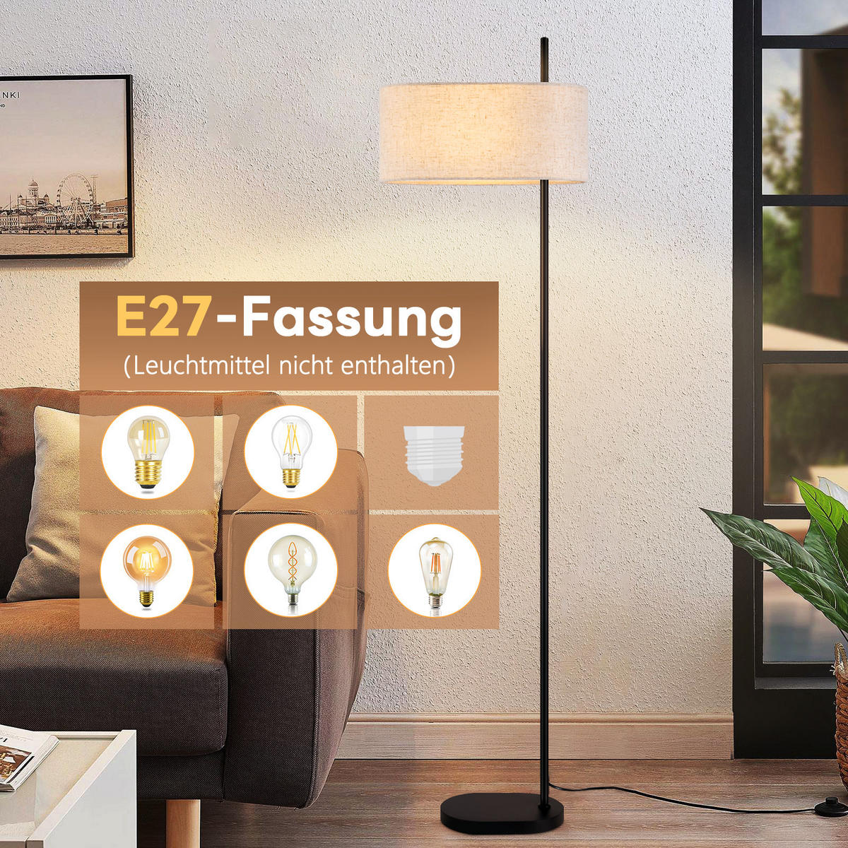 STEHLAMPE Yalowitz 40/21.2/155cm - Schwarz, Metall (40/21.2/155cm) - Nettlife