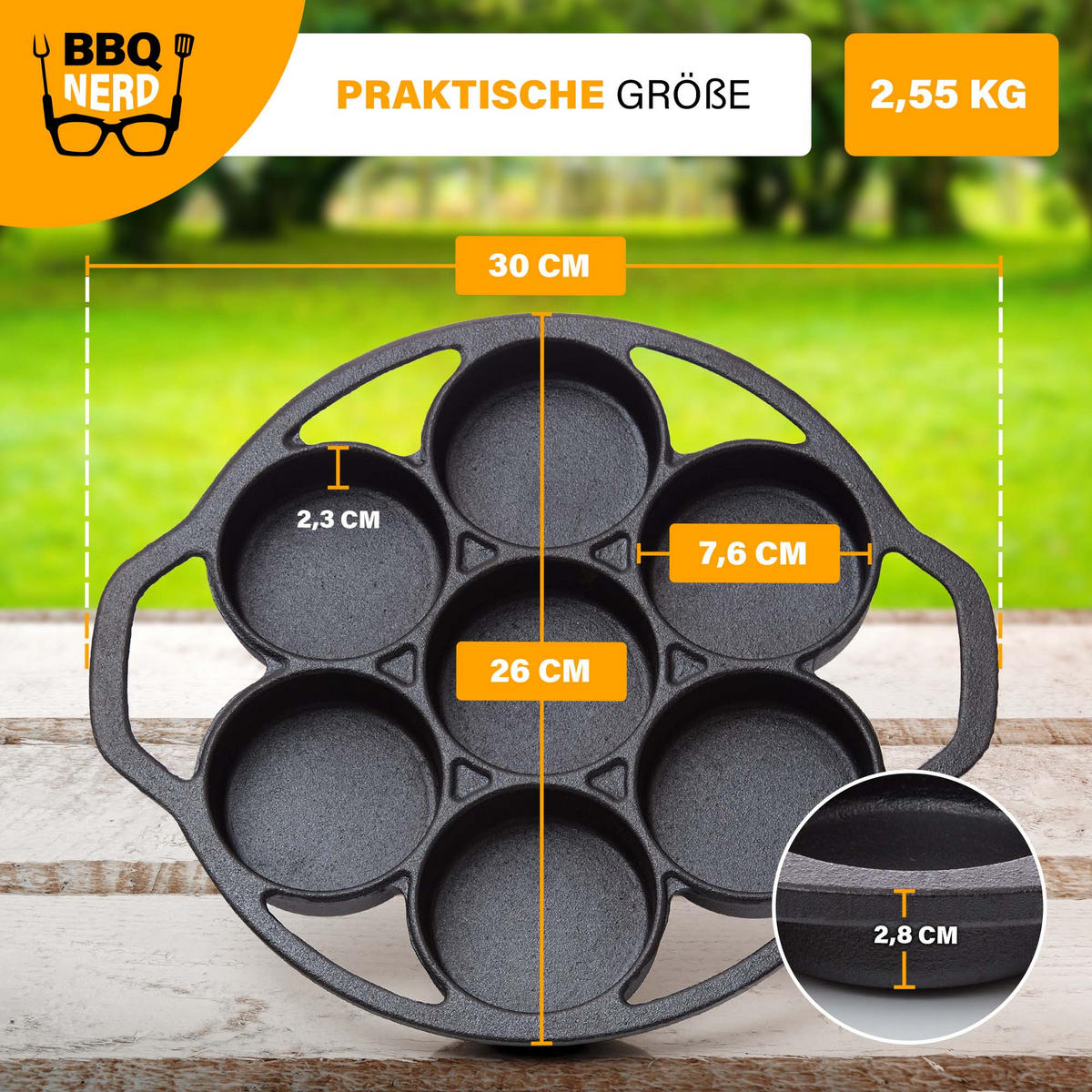 MUFFINFORM 6er aus Gusseisen Muffin Backform - Schwarz, Metall (26/5/26cm) - BBQ Nerd