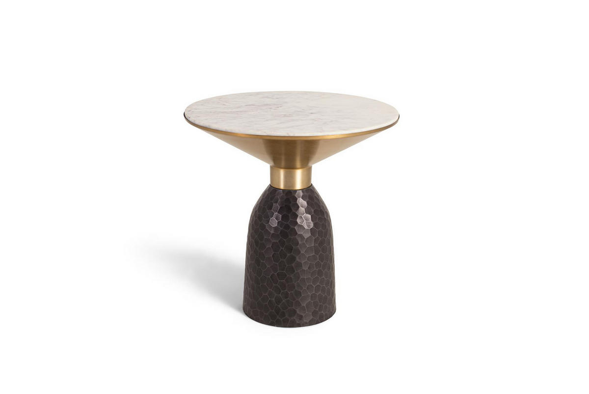 COUCHTISCH aus weißem Marmor und schwarzem Metall - Goldfarben, Metall (50/50/52cm) - Giner y Colomer